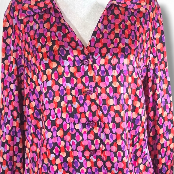 I.e. Women's Colorful Dotted Long Sleeve Button Down 100% Silk Blouse Size 12 - Picture 3 of 14